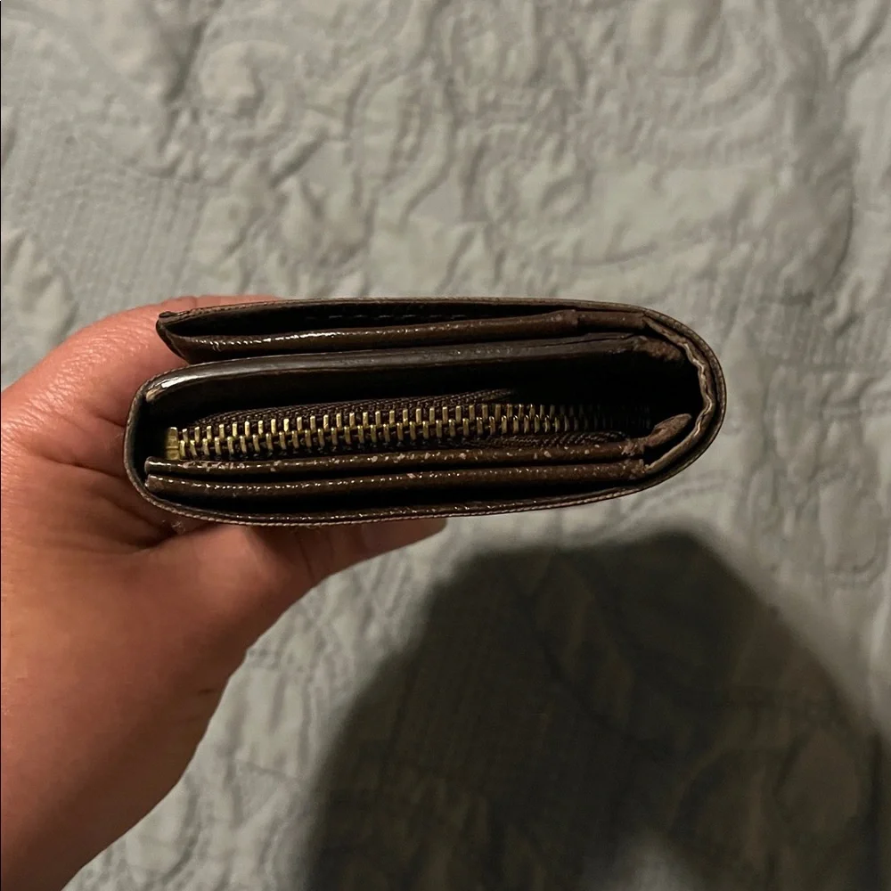 Louis Vuitton Damier Ebene Brown Leather Snap Wallet with Zipper Coin Pouch